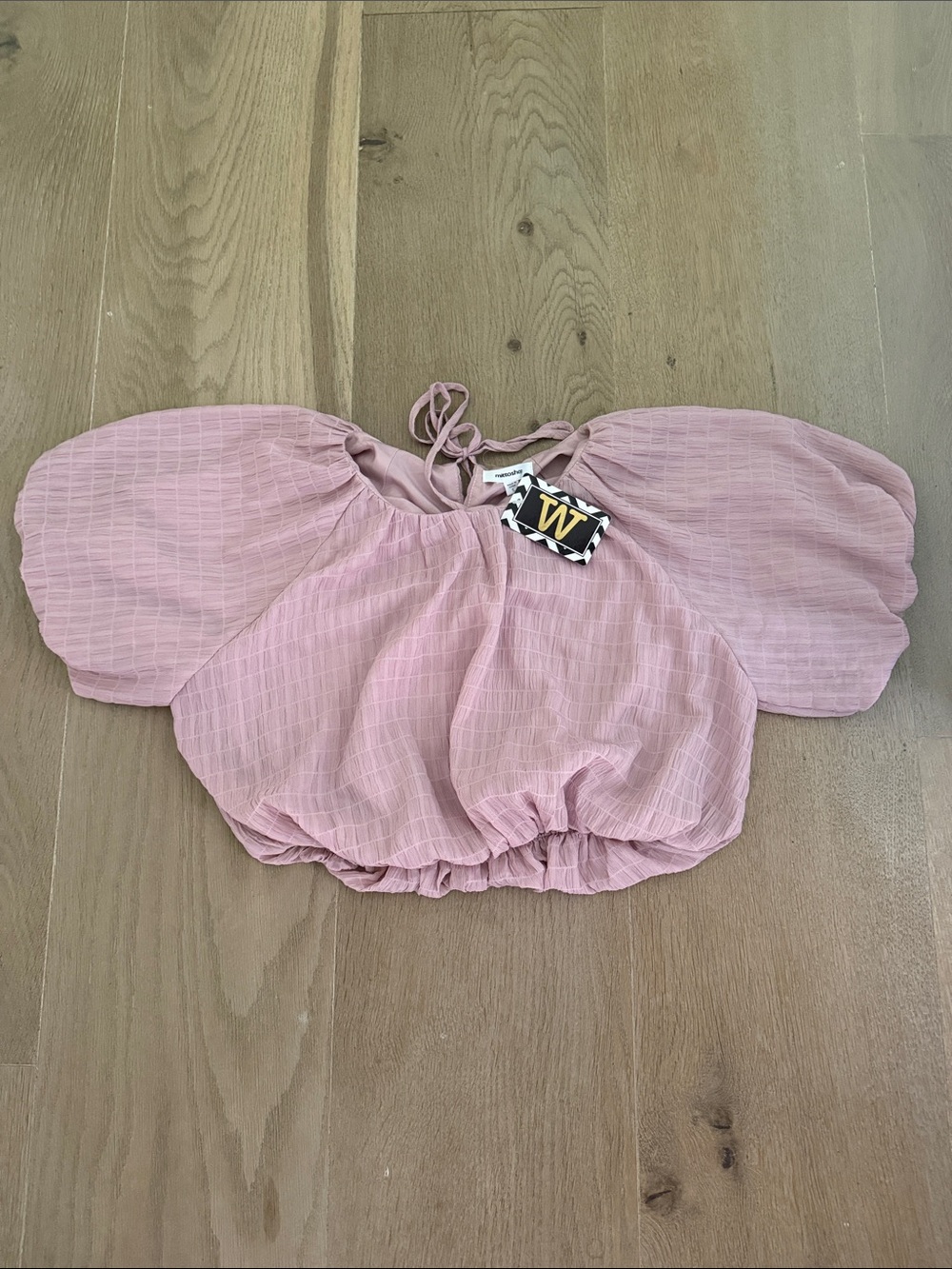 mittoshop Dusty Pink Puff Sleeve Crop Top